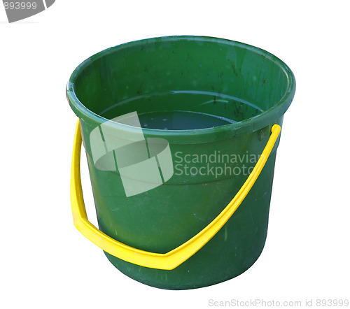 Image of Green Bucket Half full with Dirty Water