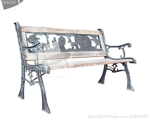 Image of Old Bleached Park Bench with Zoo Theme 