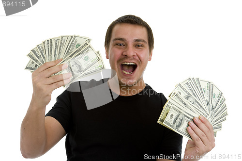 Image of man happy with lots of money