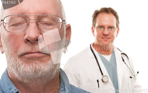 Image of Concerned Senior Man with Doctor Behind