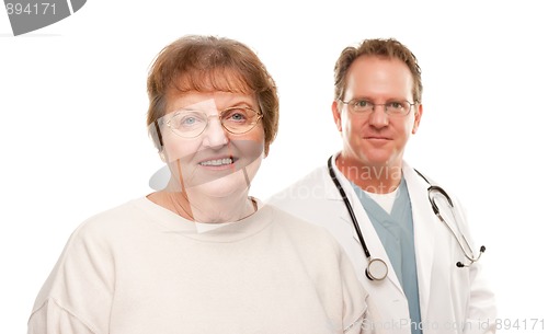 Image of Smiling Senior Woman with Doctor Behind