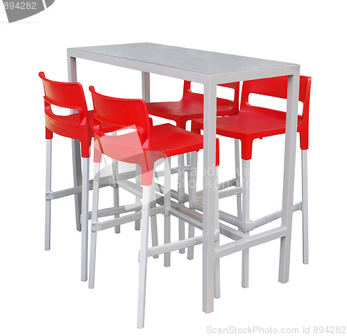 Image of Tall Table with Red Chairs