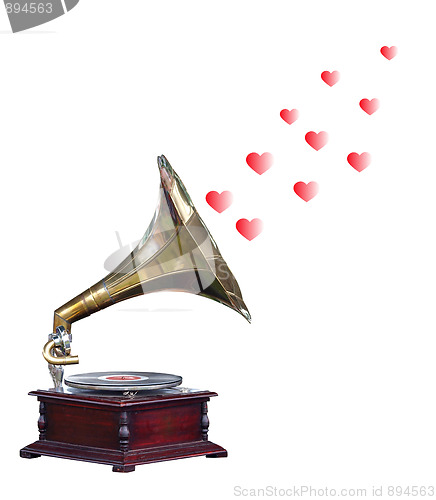 Image of Antique Gramophone with Hearts