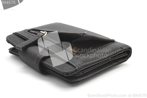 Image of Black wallet with coins isolated on white