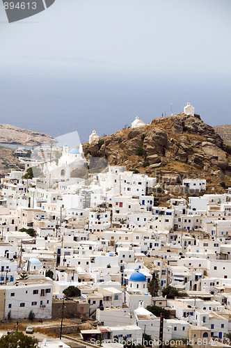 Image of the chora capital landscape with view of aegean sea Ios Cyclades