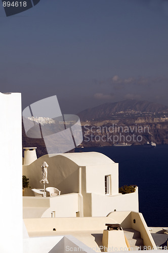 Image of house over mediterranean sea caldera santorini greece