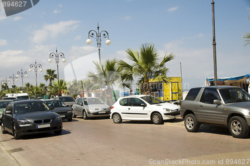 Image of palm tree lined Athens Avenue and promenade Larnaca Cyprus