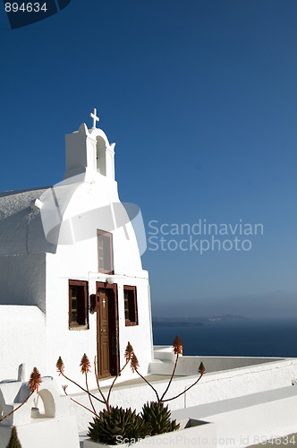 Image of greek island church over the caldera oia santorini mediterranean