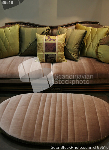 Image of Green sofa and matching chair - home interiors