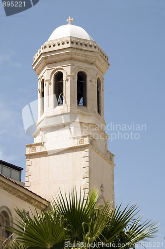 Image of bell tower spire agia napa greek orthodox cathedral lemesos cypr
