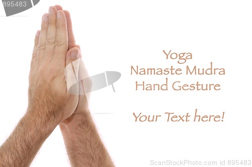 Image of yogic hand position Namaste Anjali mudra on white