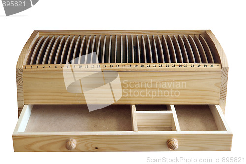 Image of Wooden CD Rack with Open Drawer 
