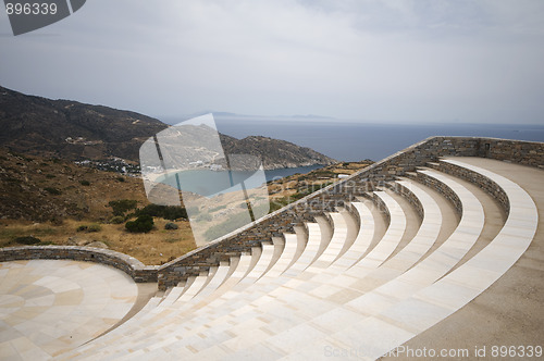 Image of amphitheater Milopotas Mylopotas beach Aegean sea Ios Greek isla