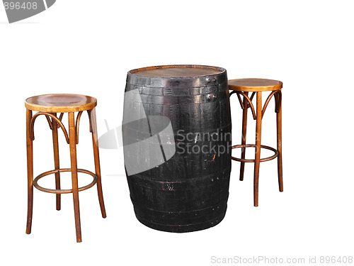 Image of Barrel with Two Cane Stools 