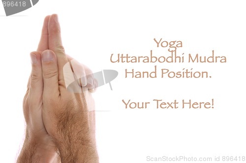 Image of hand in Uttarabodhi mudra gesture isolated on white