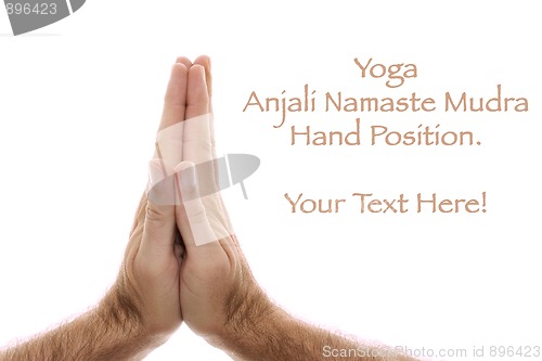 Image of yogic hand position Anjali Namaste mudra on white