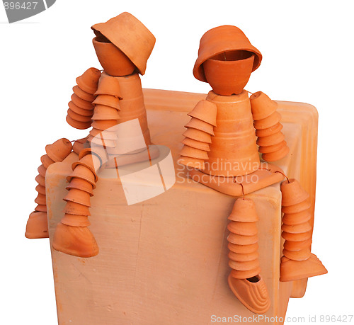 Image of Two Terracotta Flower Pot Men