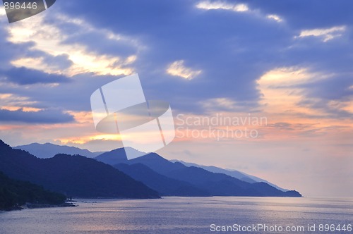 Image of Tropical Mexican coast at sunset