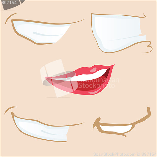 Image of Set of 5 cartoon mouths. 
