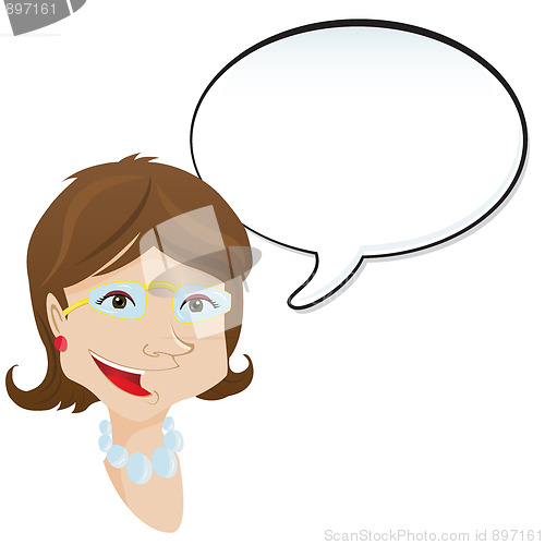 Image of Woman announcement with speech bubble.