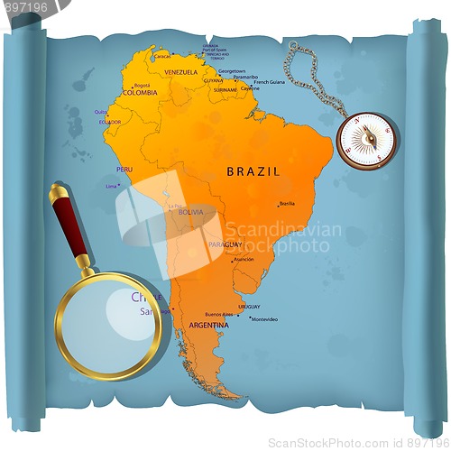 Image of South America map on a roll