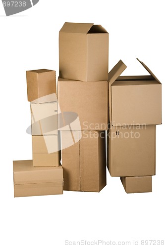 Image of Brown different cardboard boxes arranged in stack