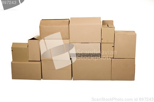 Image of Brown cardboard boxes arranged in stack