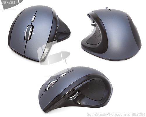 Image of Three Modern Ergonomic Mouses isolated