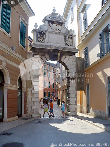 Image of Ancient Roman gate in Old Town in Rovinj