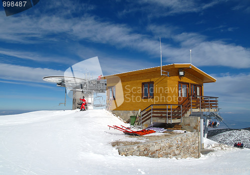 Image of Chair ski lift on alpine ski resort in Borovets, Bulgaria