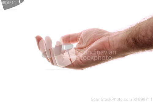 Image of male hand and forearm isolated on white