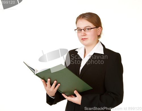 Image of young business woman with ledger
