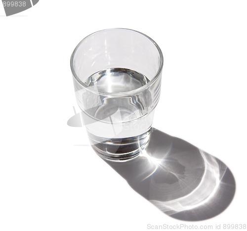 Image of Half full glass of water with drop shadow