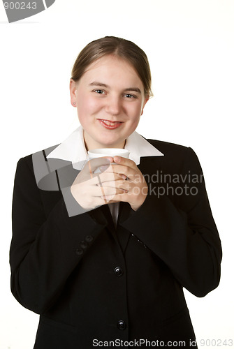 Image of young business woman with coffee 