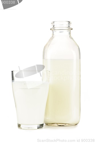 Image of Bottle and glass of white milk