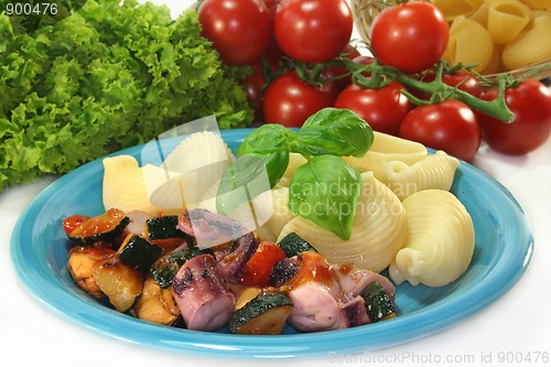 Image of Seafood and vegetables with pasta