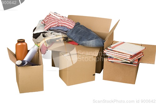 Image of transport cardboard boxes with books and clothes