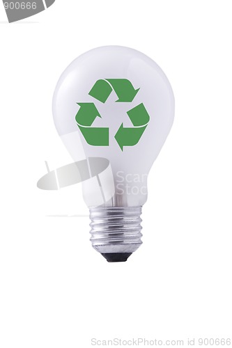 Image of BULB LIGHTS and green recycling sign