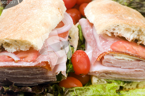 Image of gourmet italian combo sandwich ciabatta bread