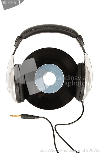 Image of dj headphones and vintage vinyl