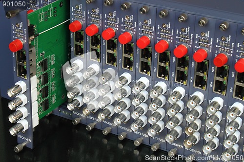 Image of removable card of fiber optic video converters rack