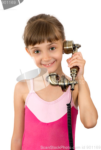 Image of The girl and ancient phone