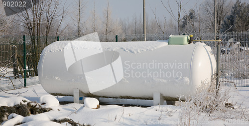 Image of White propane gas tank in winter