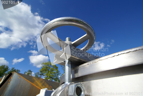 Image of Industrial zone, Steel structures on blue sky     