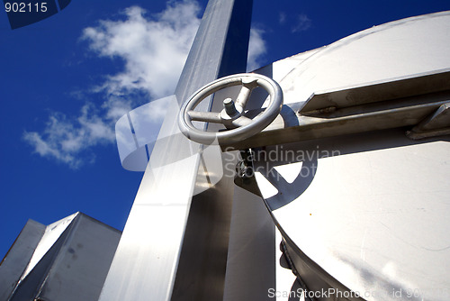 Image of Industrial zone, Steel structures on blue sky