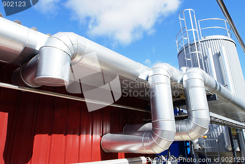 Image of Industrial zone, Steel pipelines on blue sky
