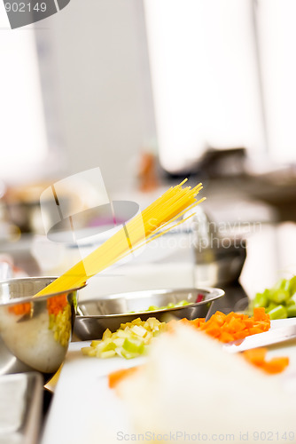 Image of italian spaghetti pasta on kitchen