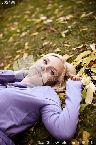 Image of Beautiful autumn woman