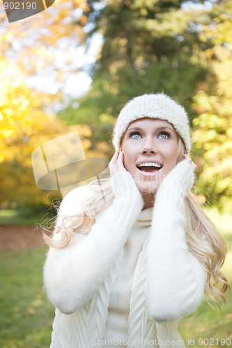 Image of Beautiful autumn woman