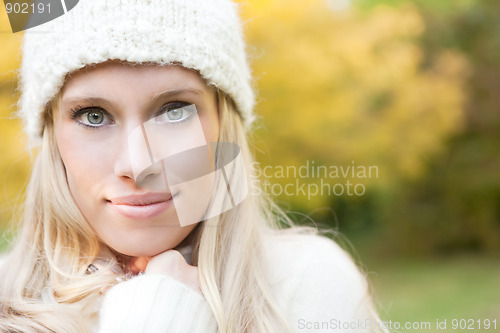 Image of Beautiful autumn woman